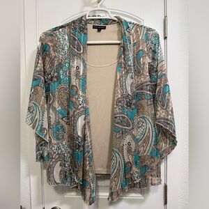 Sara Michelle Paisley Kimono Sleeve Open Front Top Size L Women’s